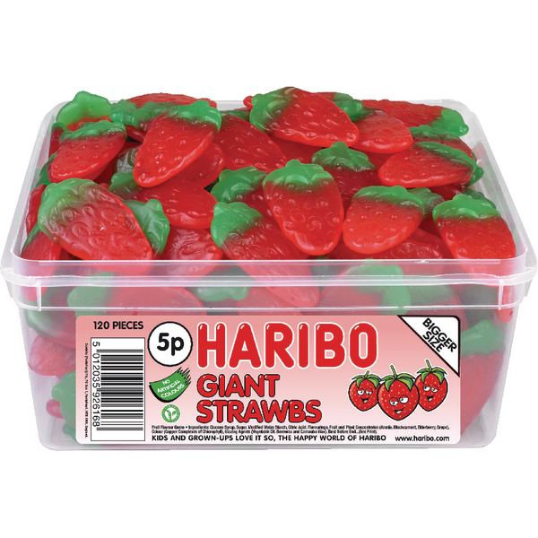 Haribo Giant Strawberries Sweets Tub of 120