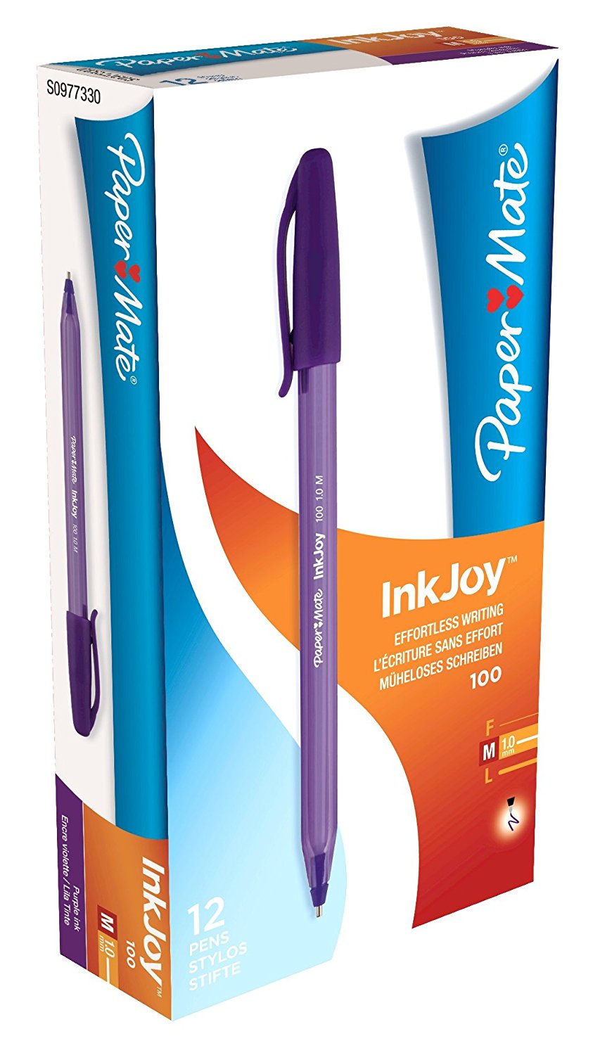 Paper Mate InkJoy 100 Ballpoint Pen 1.0mm Tip 0.7mm Line Purple (Pack 12)