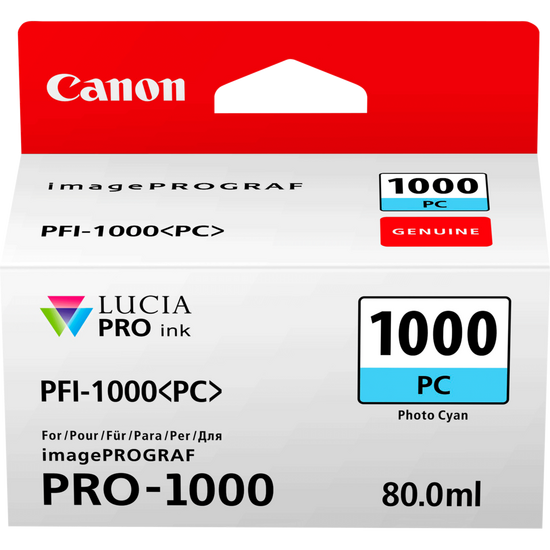 Canon Pfi1000pc Photo Cyan Standard Capacity Ink Cartridge 80Ml - 0550C001