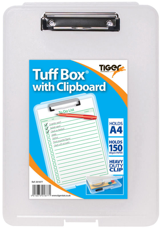 Storage Boxes Tiger Tuff Box with Clipboard Polypropylene A4 Clear