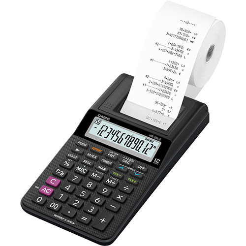 Printing Calculator Casio HR-8RCE 12 Digit Mini Printing Calculator Black HR-8RCE-BK-W-EC