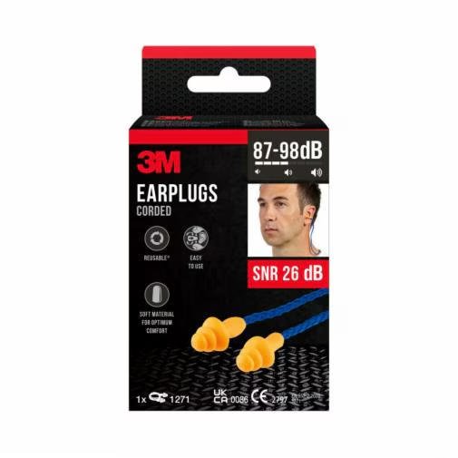 3M CORDED EARPLUGS 1271, THREE FLANGE DE