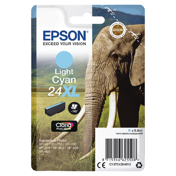 Epson 24Xl Elephant Light Cyan High Yield Ink Cartridge 10Ml - C13T24354012