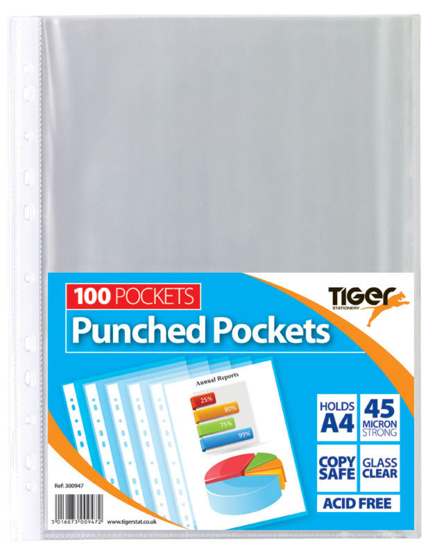 Tiger A4 Punched Pockets PK100