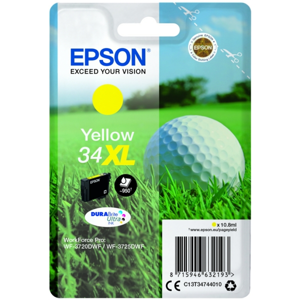 Epson 34Xl Golfball Yellow High Yield Ink Cartridge 11Ml - C13T34744010