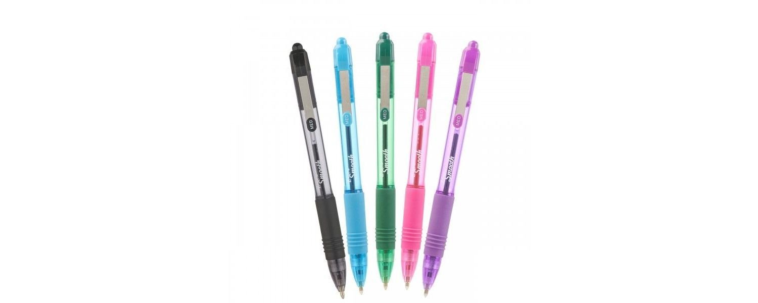 Ball Point Pens Zebra Z-Grip Smooth Rectractable Ballpoint Pen 1.0mm Tip Black/Light Blue/Green/Pink/Violet (Pack 5)