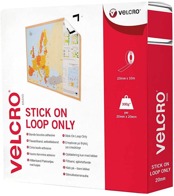 Velcro Loop Only Stick On Tape 20mmx10m White