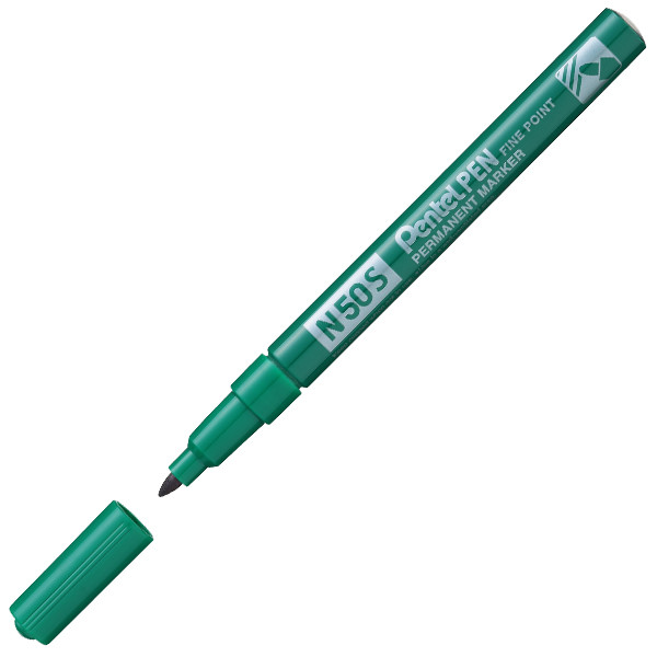 Pentel N50S Permanent Marker Fine Bullet Tip 0.5-1mm Line Green (Pack 12)