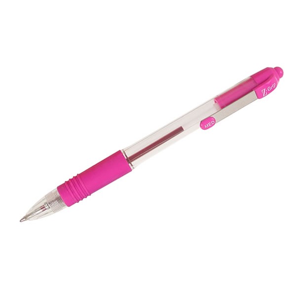 Ball Point Pens Zebra Z-Grip Retractable Ballpoint Pen 1.0mm Tip Pink (Pack 12)