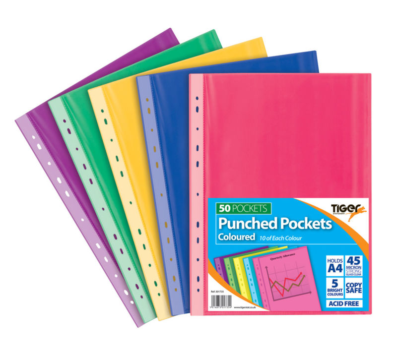 Tiger A4 Coloured Punch Pock PK50