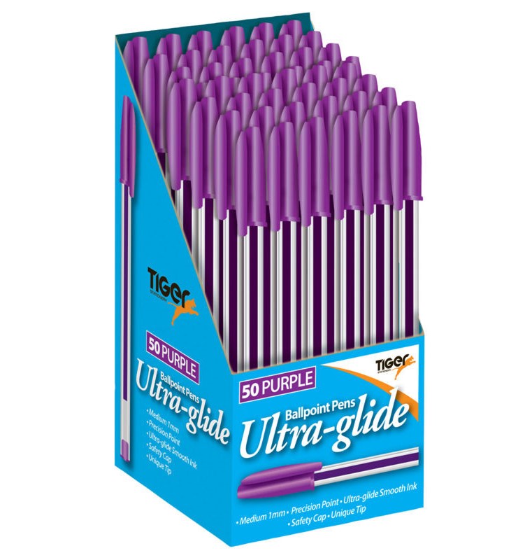 Ball Point Pens Tiger Ballpoint Pen Purple (Pack 50)