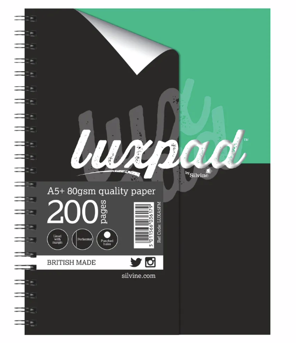 Silvine Luxpad A5 Plus Wirebound Flexible Cover Notebook Ruled 200 Pages Assorted Colours (Pack 3)