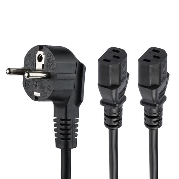 Power Cord Schuko CEE7 to 2x C13 2m