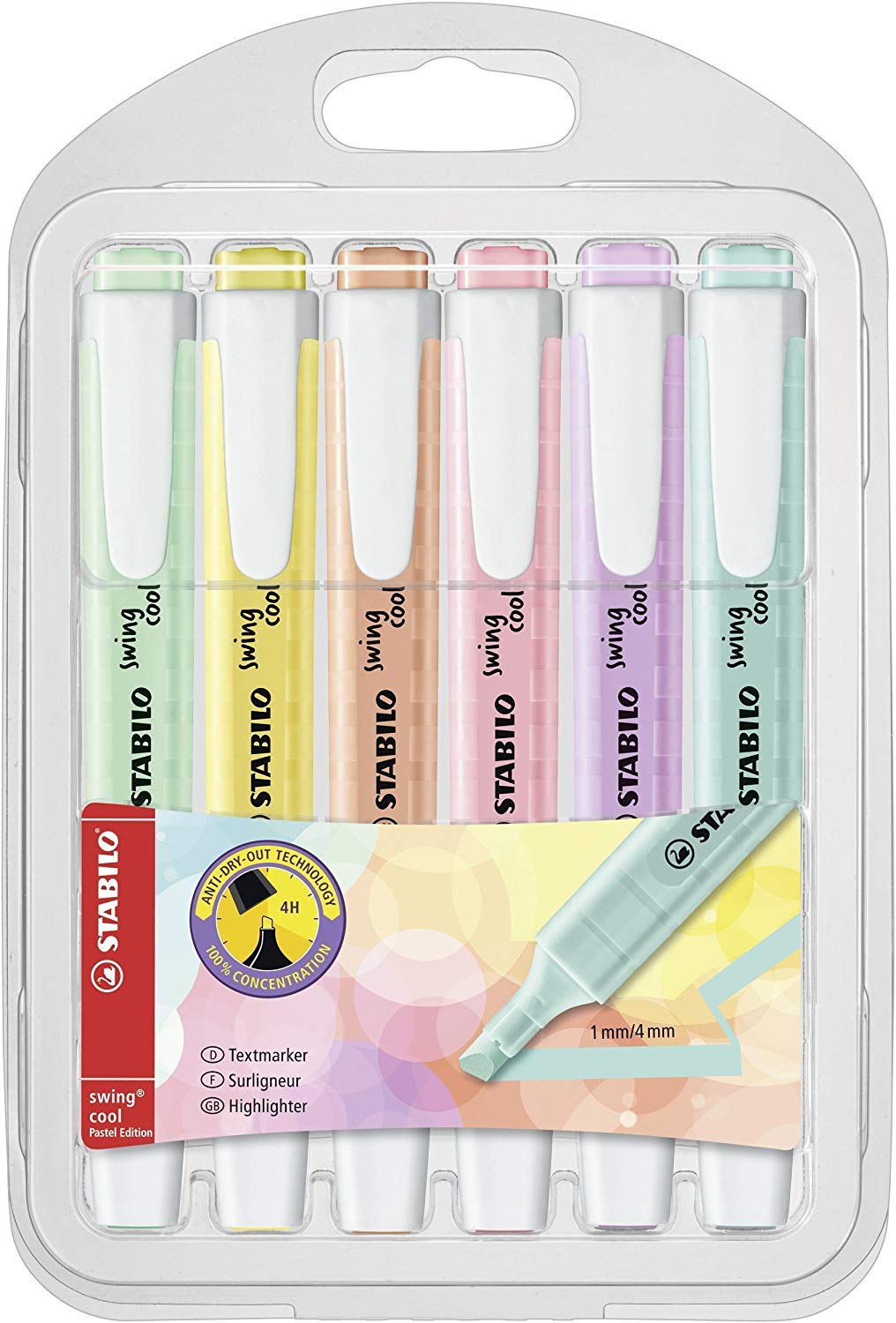 Highlighters STABILO swing cool Highlighters Chisel Tip 1-4mm Line Assorted Pastel Colours (Wallet 6)