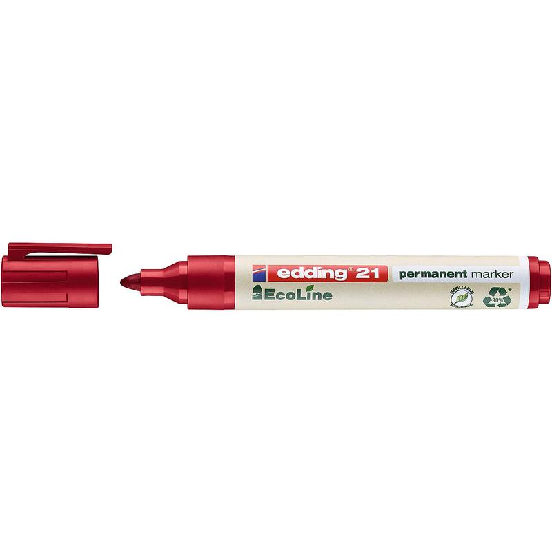 Permanent Markers Edding 21 EcoLine Permanent Marker Bullet Tip 1.5-3mm Line Red (Pack 10)
