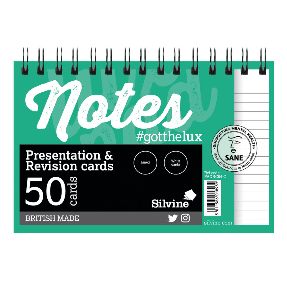 Silvine Rev Note Cards Wire WH PK50