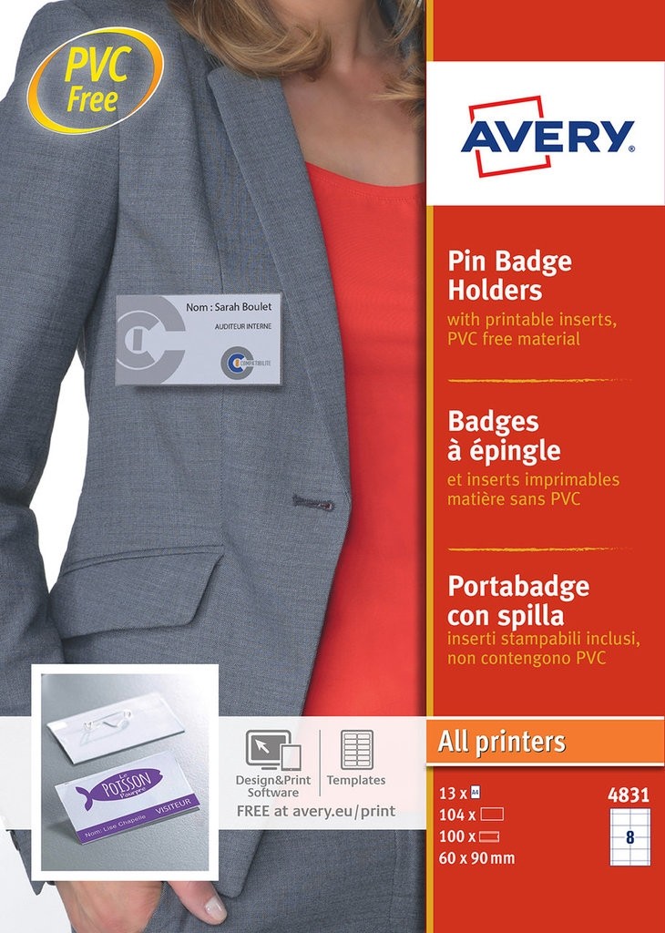 Avery Pin Badge 60x90mm PK100