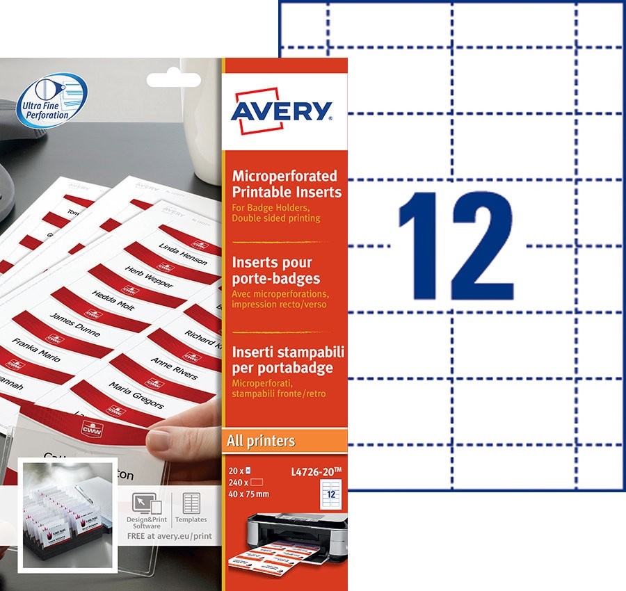 Avery Microperf Inserts 40x75mm PK240