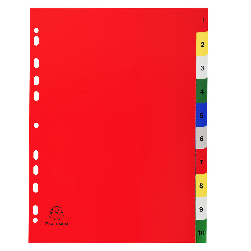 Exacompta Index 1-10 A4 120 Micron Polypropylene Bright Assorted Colours