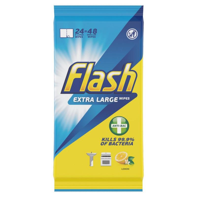 Disinfectant Wipes Flash Multipurpose Antibacterial Wipes Extra Large 24 Wipes (Pack 8)