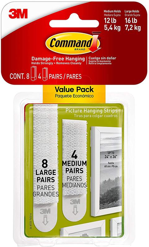 3M Command Picture Hanging Strips Value Pack 8 Large 4 Medium White (Pack 12) 17209