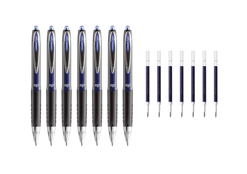 uni-ball Signo 207 UMN-207 Retractable Gel Rollerball Pen 0.7mm Tip 0.4mm Line Blue (Pack 7 x Pens Plus 7 x Refills)