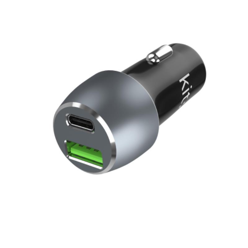 USB C PD27 USB A Car Charger Space Grey
