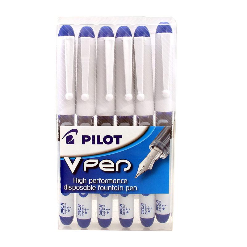 Pilot V Pen Disposable Fountain Pen Black Wallet (Pack 6)