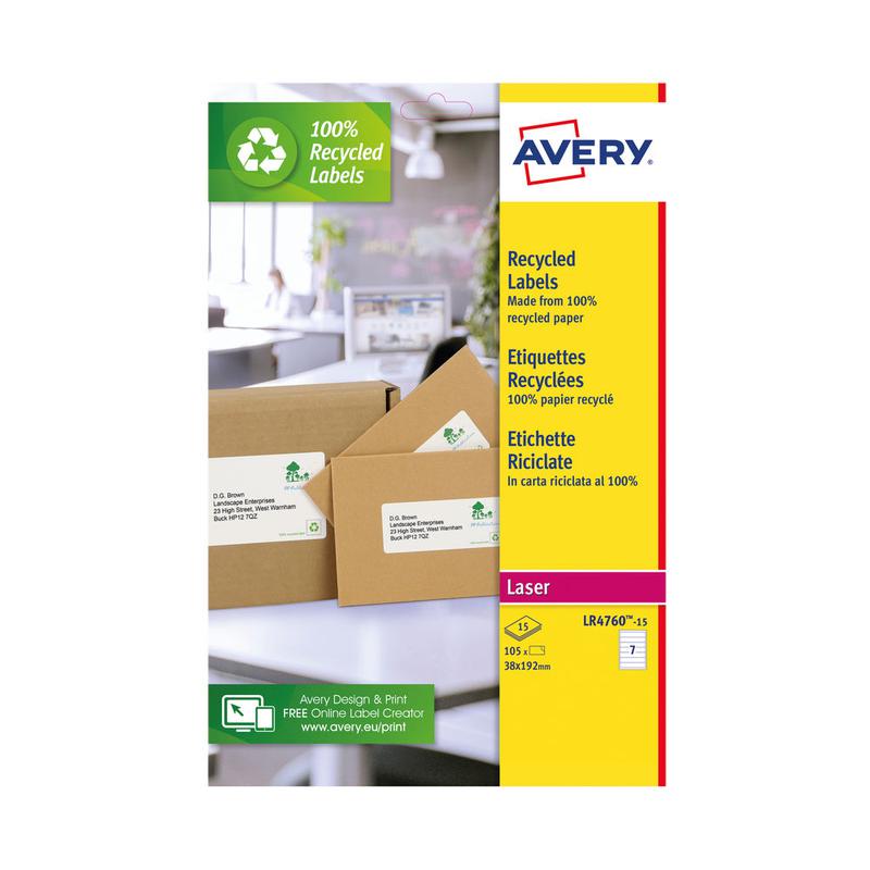 Avery Recycled Filing Label Lever Arch File 192X38mm 7 Per A4 Sheet White Pack 1
