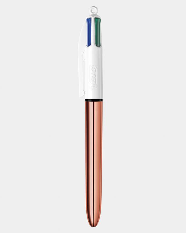 Bic 4 Colours Rose Gold Ballpoint Pen 1mm Tip 0.32mm Line Rose Gold Barrel Black/Blue/Green/Red Ink (Pack 12)