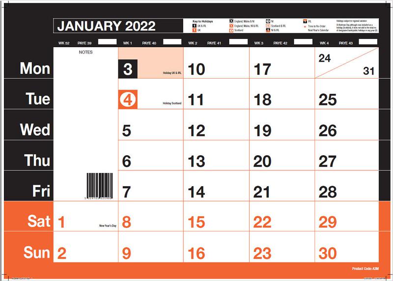ValueX Monthly Memo Calendar A3 2022 A3M