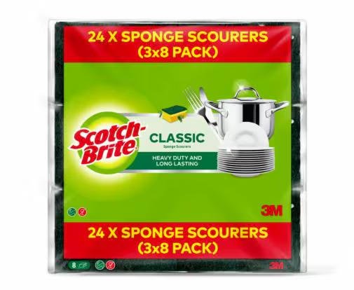 SCOTCH-BRITE CLASSIC SCRUB SPONGE, 8 PIE