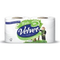 Velvet Toilet Roll 3 Ply White (Pack 12 For The Price Of Pack 9)