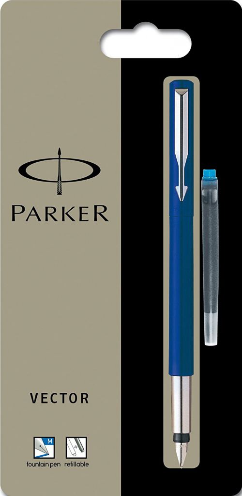 Parker Vector Fountain Pen Blue/Stainless Steel Barrel Blue Ink