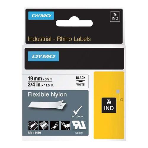 Dymo Rhino Industrial Nylon Tape 19mmx3.5m Black on White 18489