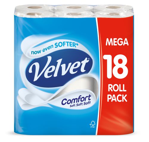 Velvet+Comfort+Toilet+Rolls+210+Sheets+2-ply+White+Ref+1102048+%5BPack+18%5D