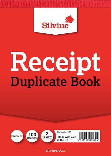 Silvine+105x148mm+Duplicate+Receipt+Book+Carbon+Gummed+Taped+Cloth+Binding+100+Sets+%28Pack+12%29+-+230