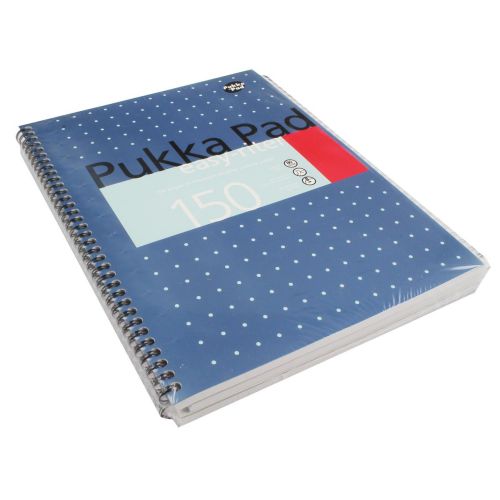 Pukka+Pad+Easy-Riter+A4+Wirebound+Card+Cover+Notebook+Ruled+150+Pages+Metallic+Blue+%28Pack+3%29+-+ERM009