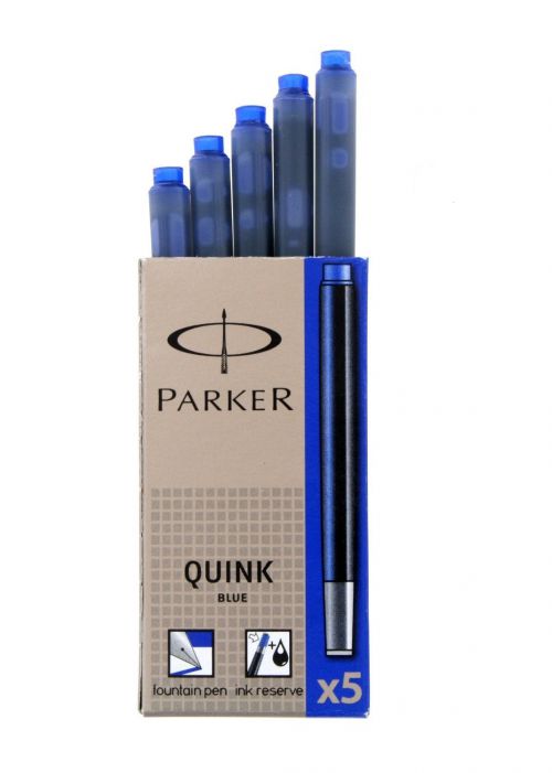 Cartridge Parker Quink Long Ink Refill Cartridge for Fountain Pens Blue (Pack 5)