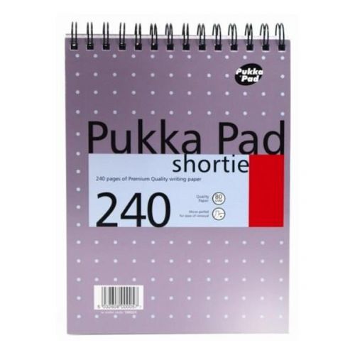 Spiral Note Books Pukka Pad Shortie 178x235mm Wirebound Card Cover Ruled 240 Pages Metallic Pink (Pack 3)