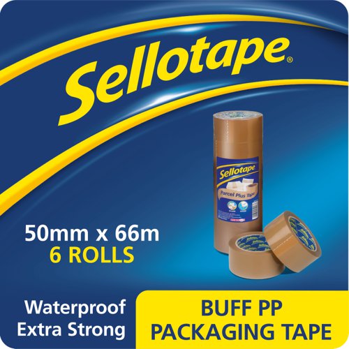 Sellotape+Parcel+Plus+Vinyl+Waterproof+Extra+Strong+Buff+Packaging+Tape+50mm+x+66m+Brown+%28Pack+6%29+-+1447026