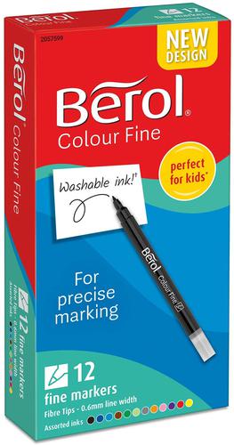 Berol Color Fine Fibre Tip Colouring Pen 0.6mm Line Assorted Colours (Pack 12)