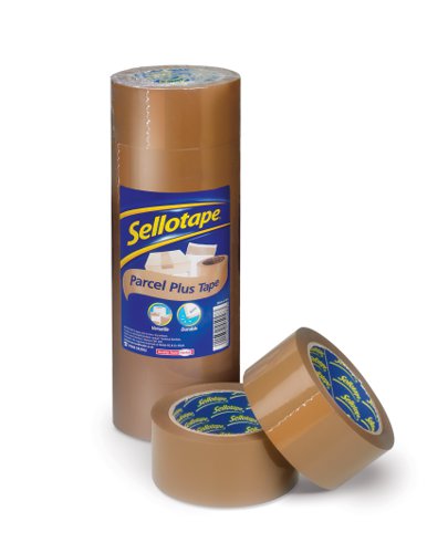 Sellotape+Parcel+Plus+Polypropylene+Waterproof+Extra+Strong+Buff+Packaging+Tape+50mm+x+66m+Brown+%28Pack+6%29+-+2862930