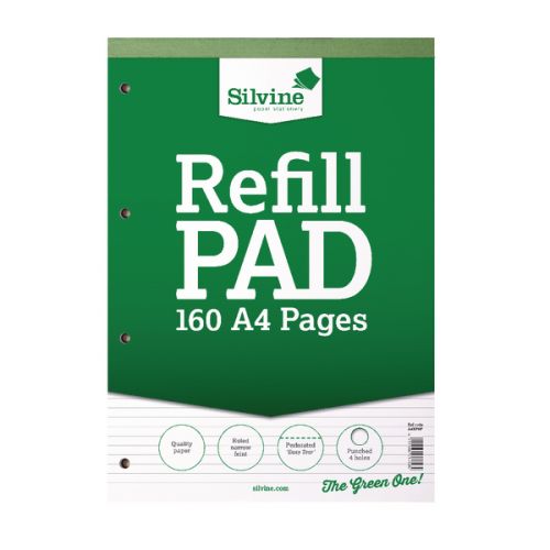 Refill Pads Silvine A4 Refill Pad Narrow Ruled 160 Pages Green (Pack 6)