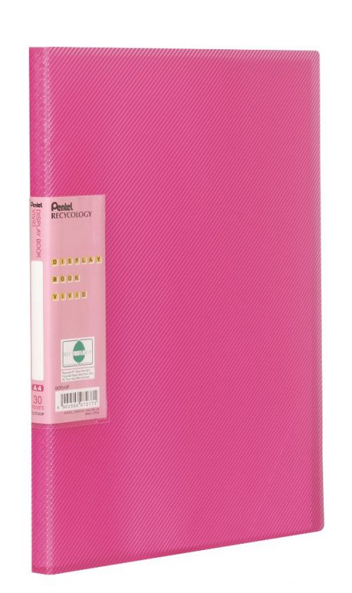 Pentel Recycology A4 Vivid Display Book 30 Pocket Pink (Pack 10)