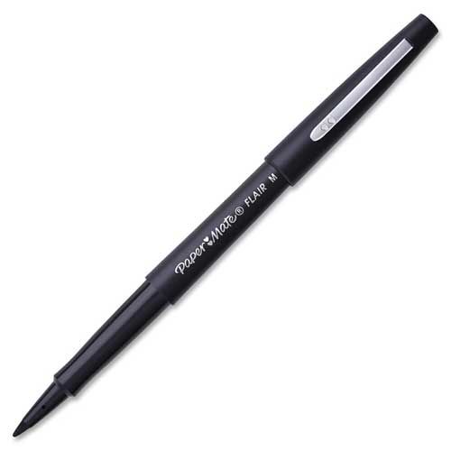 Fineliner Pens Paper Mate Flair Fibre Tip Pen 0.8mm Line Black (Pack 12)