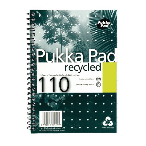 Pukka Pad A5 Wirebound Card Cover Notebook Recycled Ruled 110 Pages Green (Pack 3) - RCA5/​110-3