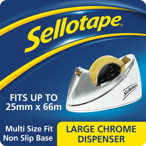Sellotape+Large+Chrome+Tape+Dispenser+Non+Slip+Base+25mm+x+66m+-+575450