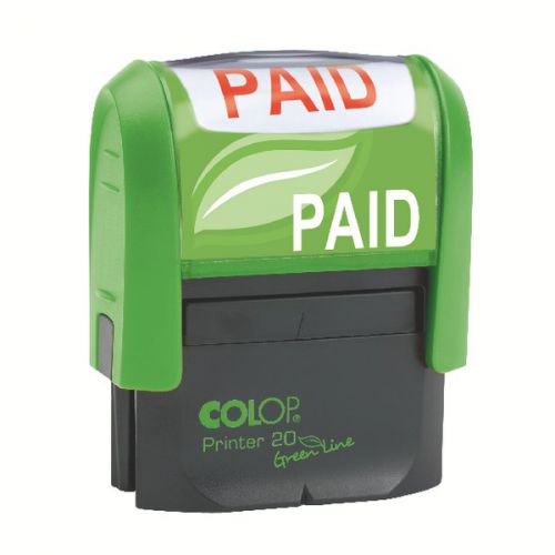 Colop Green Line P20 Self Inking Word Stamp PAID 35x12mm Red Ink
