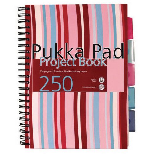 Pukka Pad A5 Wirebound Polypropylene Cover Project Book Ruled 250 Pages Assorted Stripe Colours (Pack 3)